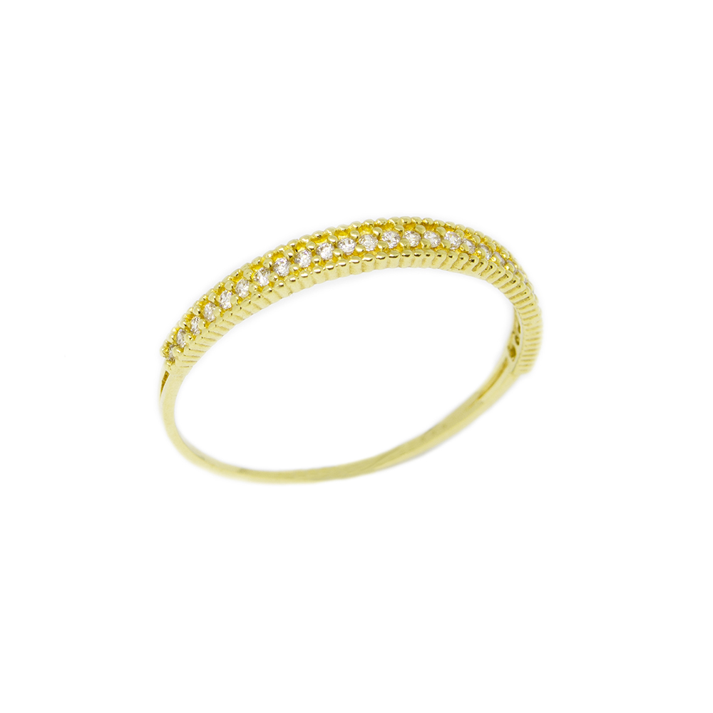 Anel Bananinha com Zirc�nias  em Ouro 18 Kilates � 25379